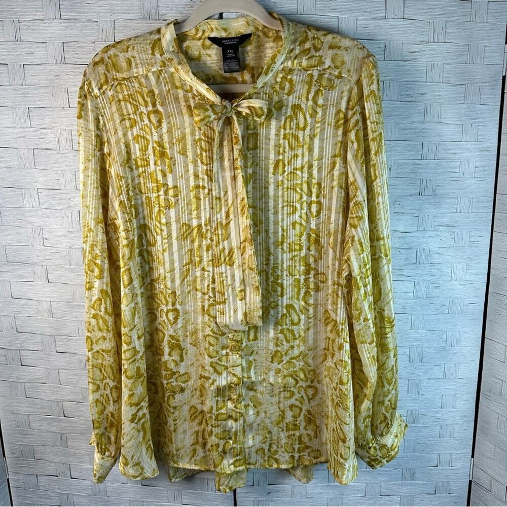 Simply Vera Vera Wang Womens blouse snake skin yellow white office plus size